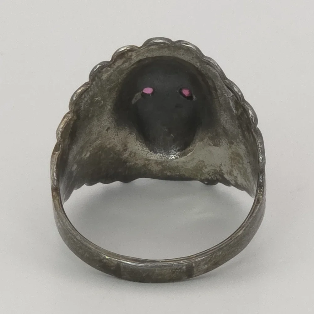3D Chief Head Biker Sterling Silver Men's Ring Ruby Eyes Size 10.75 NA Large